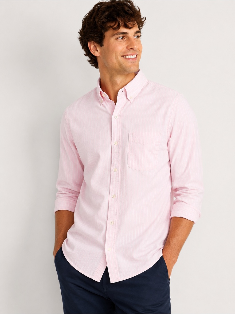 Free Assembly Oxford Shirt Pink Crystal Striped Button Down Cotton Spandex M NWT